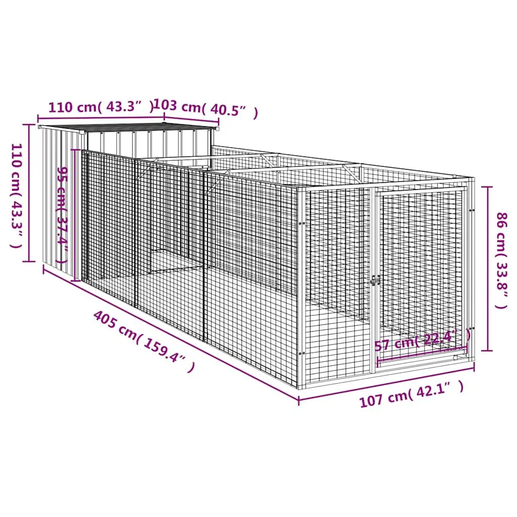 Dog Kennel with Run Outdoor Use 110 x 405 x 110 cm Galvanised Steel Anthracite