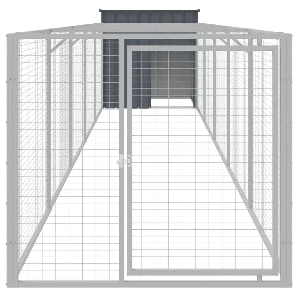 Dog House with Run Outdoor Kennel Anthracite Galvanised Steel 110 x 609 x 110 cm