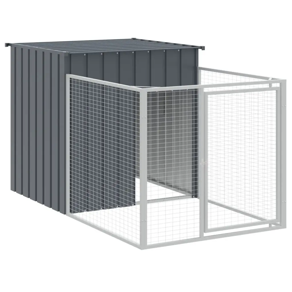Dog House with Run Outdoor Kennel Anthracite Galvanised Steel 110 x 609 x 110 cm