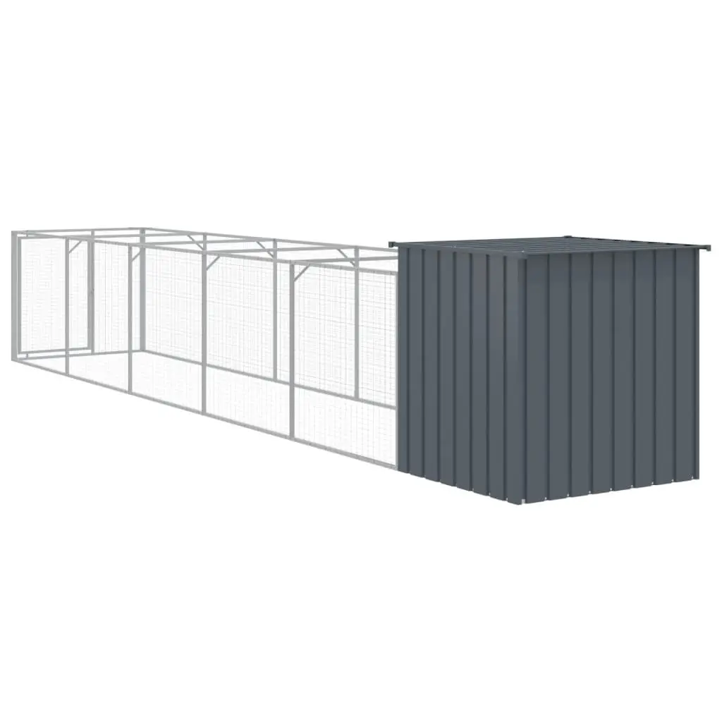 Dog House with Run Outdoor Kennel Anthracite Galvanised Steel 110 x 609 x 110 cm