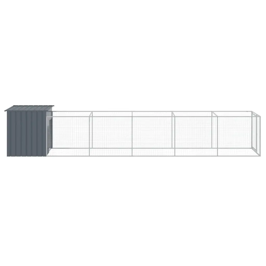 Dog House with Run Outdoor Kennel Anthracite Galvanised Steel 110 x 609 x 110 cm