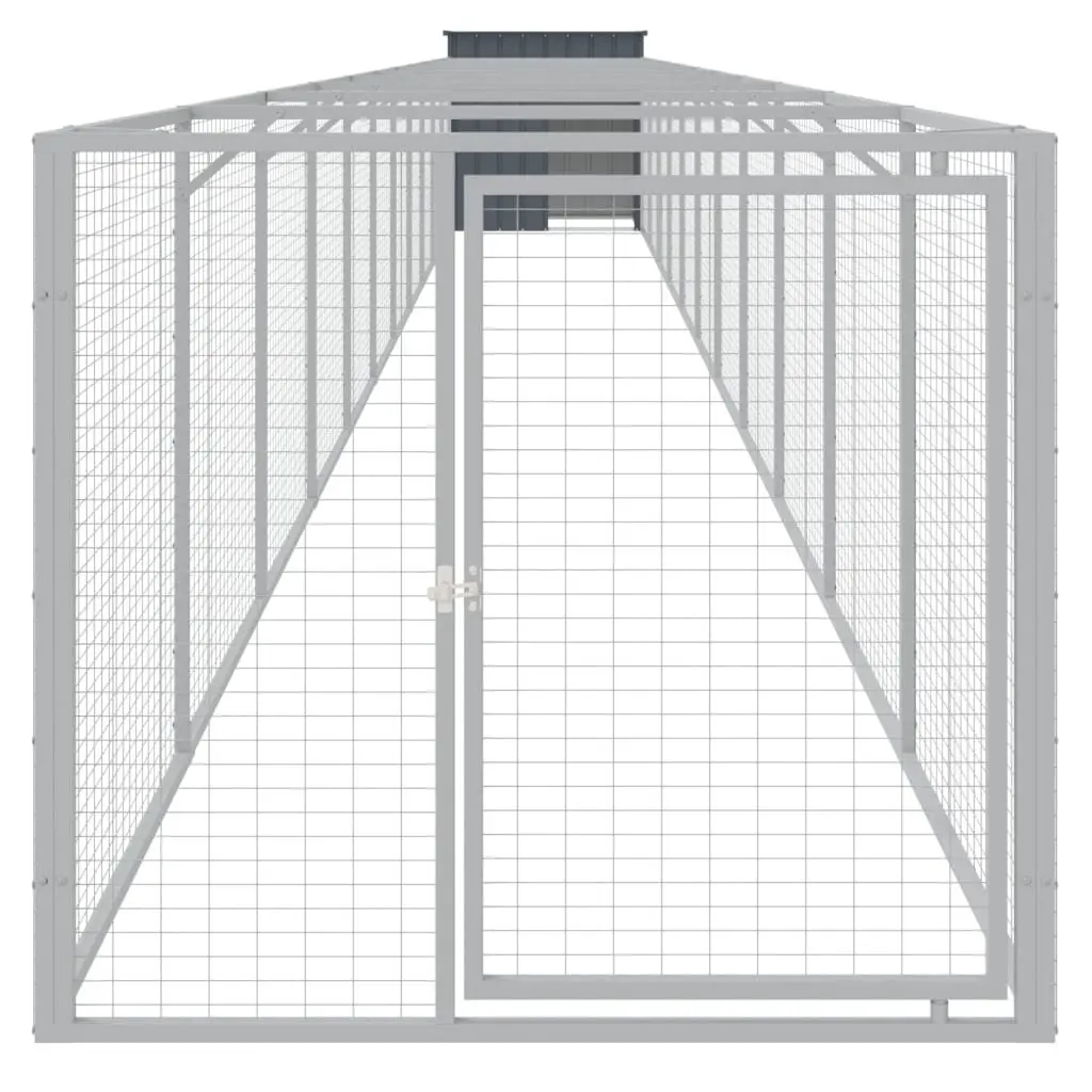 Dog House with Run Outdoor Pet Kennel Anthracite Galvanised Steel 110 x 122 x 110 cm