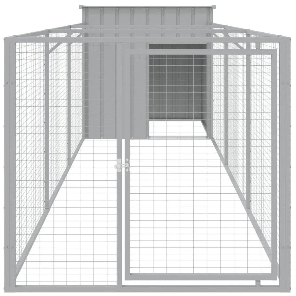 Dog House with Run Light Grey Outdoor Pet Kennel Galvanised Steel Enclosure