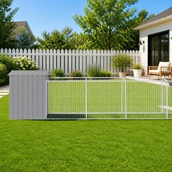 Specifications of the Light Grey Dog House with Run