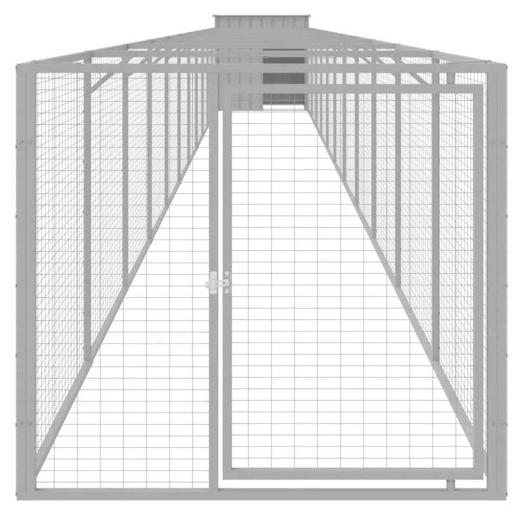 Dog House with Run Outdoor Pet Kennel Cage Enclosure Grey Galvanised Steel