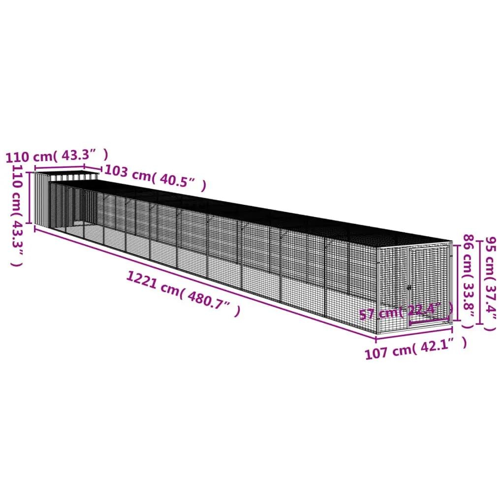 Chicken Cage with Run for Small Animals Anthracite Galvanised Steel 110 x 122 x 110 cm