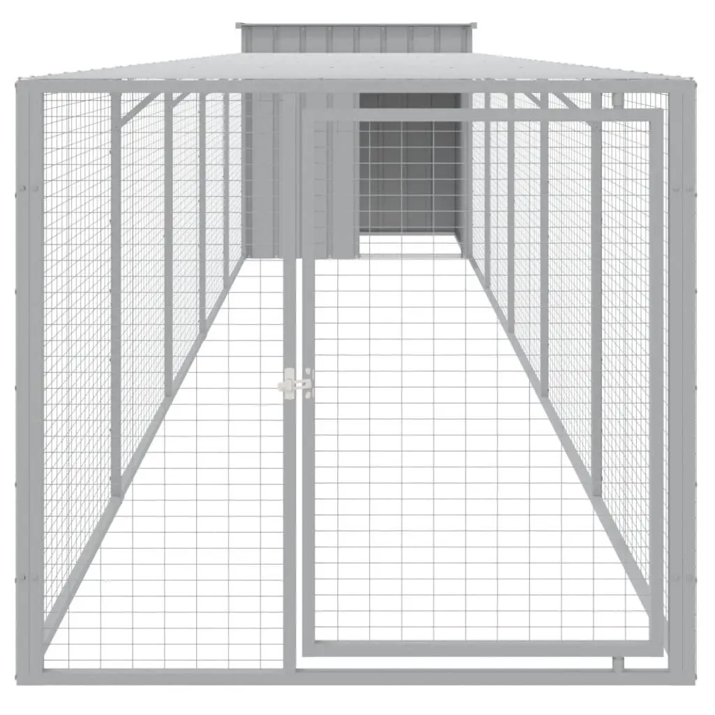 Chicken Cage with Run Outdoor Light Grey Galvanised Steel Small Animal Habitat