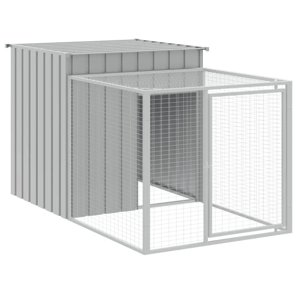 Chicken Cage with Run Outdoor Light Grey Galvanised Steel Small Animal Habitat