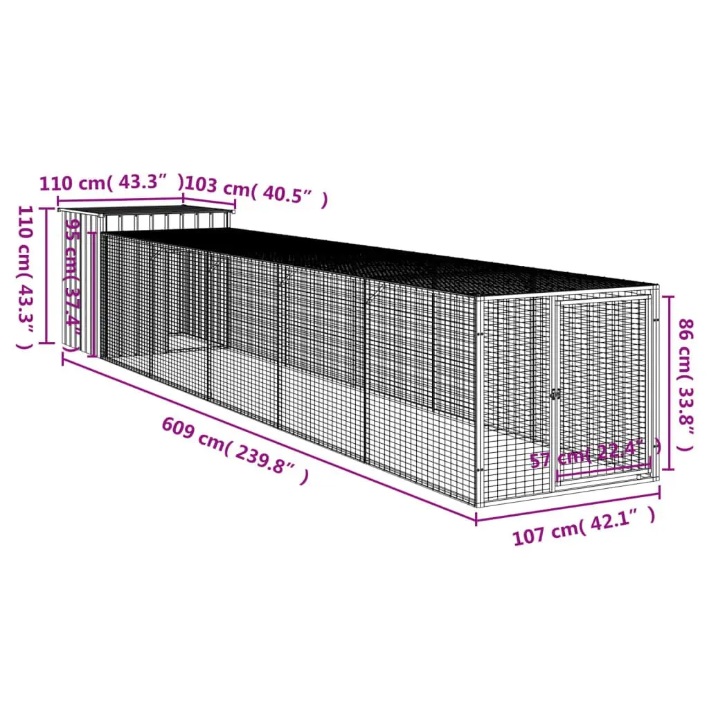 Chicken Cage with Run Outdoor Light Grey Galvanised Steel Small Animal Habitat
