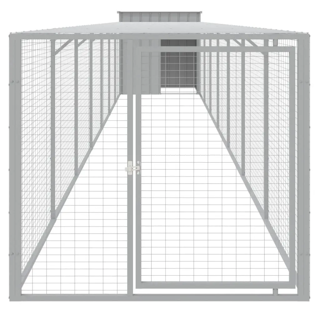 Chicken Cage with Run 110x813x110 cm Galvanised Steel Coop Hen House Grey
