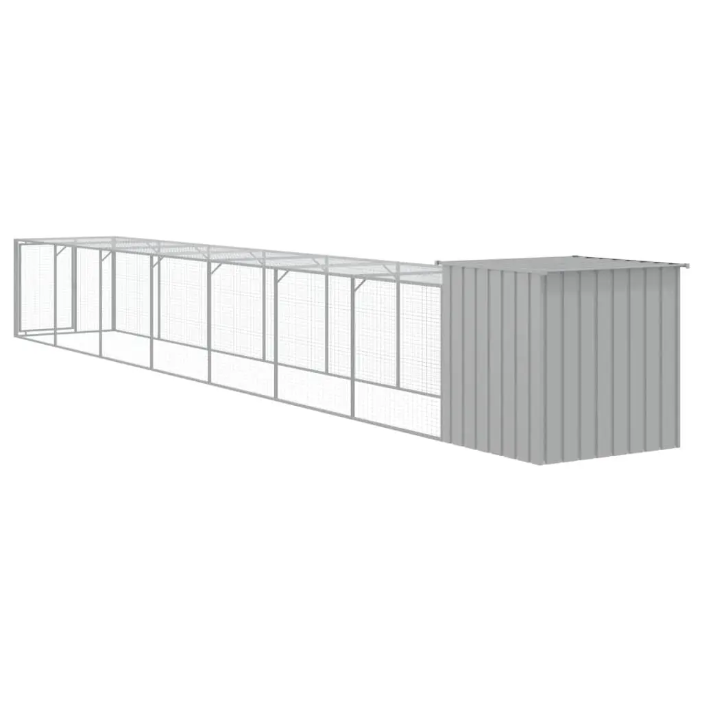 Chicken Cage with Run 110x813x110 cm Galvanised Steel Coop Hen House Grey