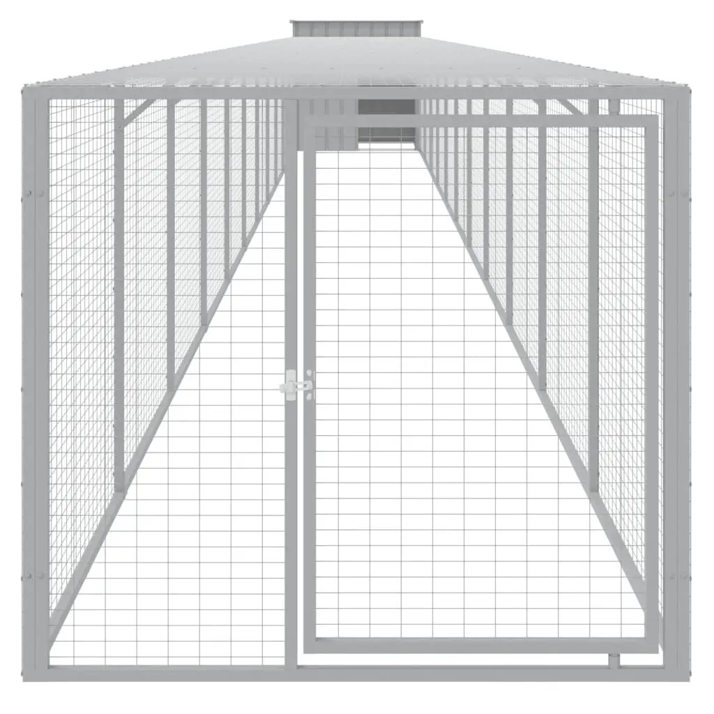 Chicken Cage with Run Grey 110x1221x110 cm Galvanised Steel Coop Hen House