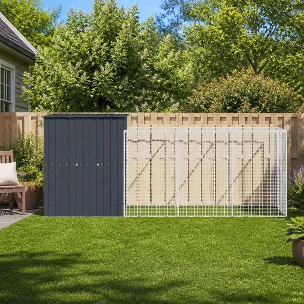 Dog Kennel with Run Outdoor 165x455x181cm Galvanised Steel