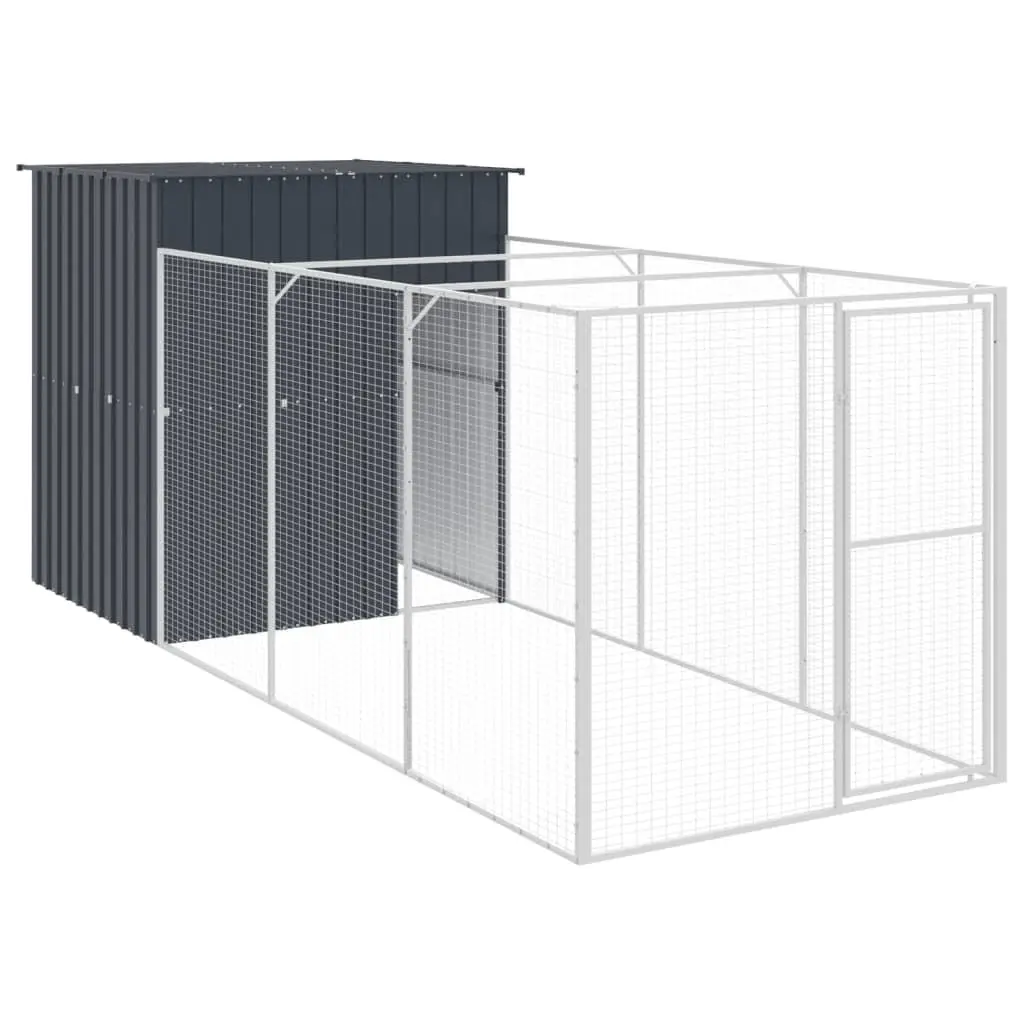 Dog Kennel with Run Outdoor 165x455x181cm Galvanised Steel