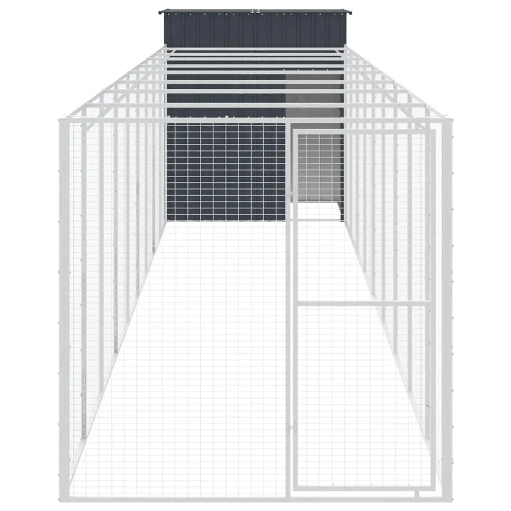 Dog House with Run Anthracite Galvanised Steel Outdoor Pet Kennel Shelter