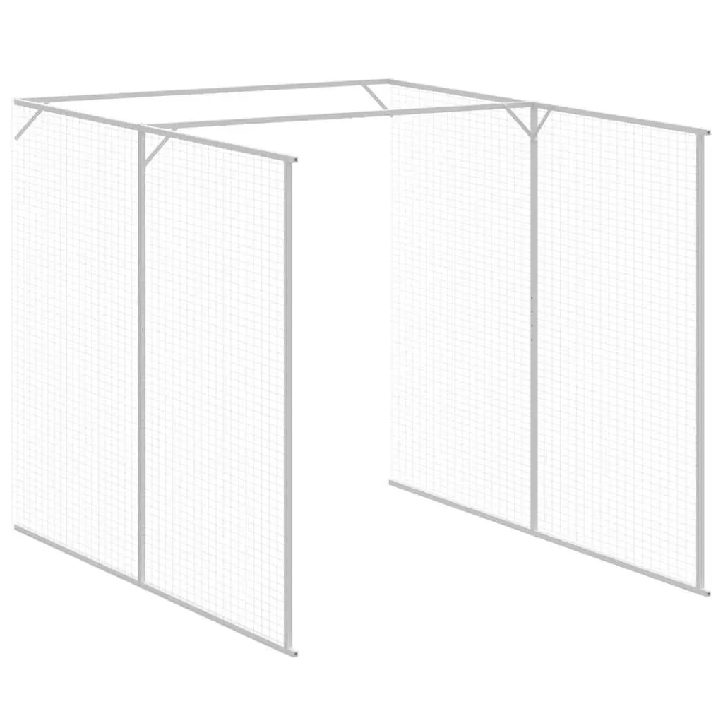 Dog House with Run Light Grey Galvanised Steel Pet Kennel Outdoor Enclosure