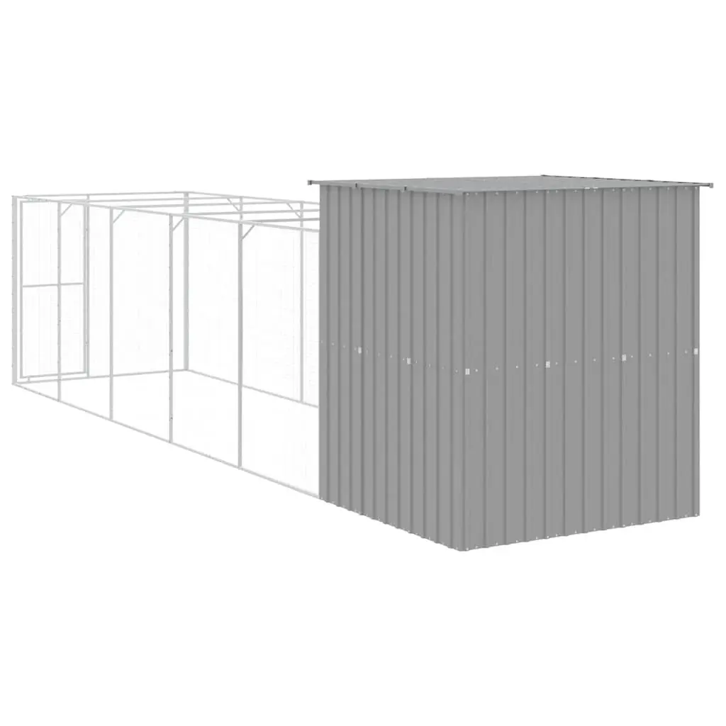Dog House with Run Light Grey Galvanised Steel Pet Kennel Outdoor Enclosure