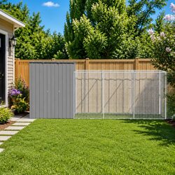 Specifications of Light Grey Dog House with Run in Steel