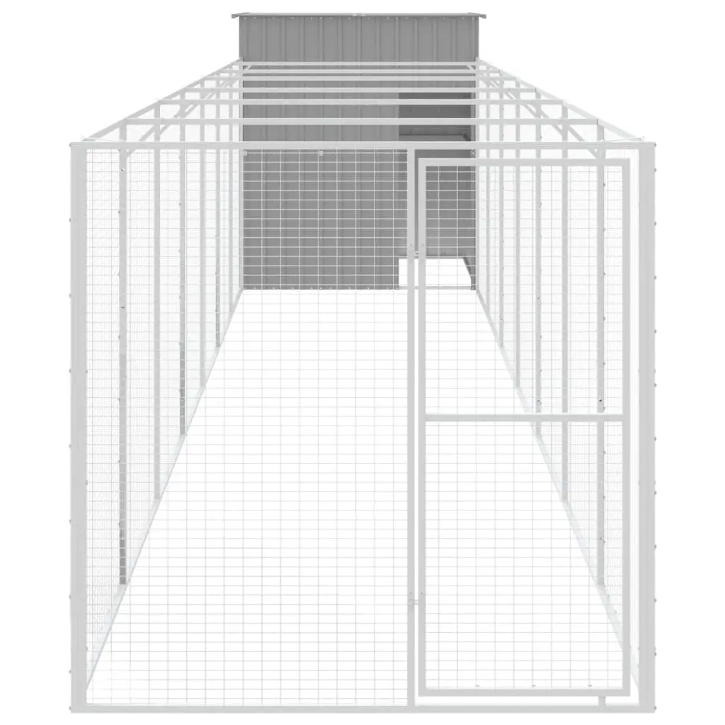 Dog House with Run for Outdoor Use Light Grey Galvanised Steel