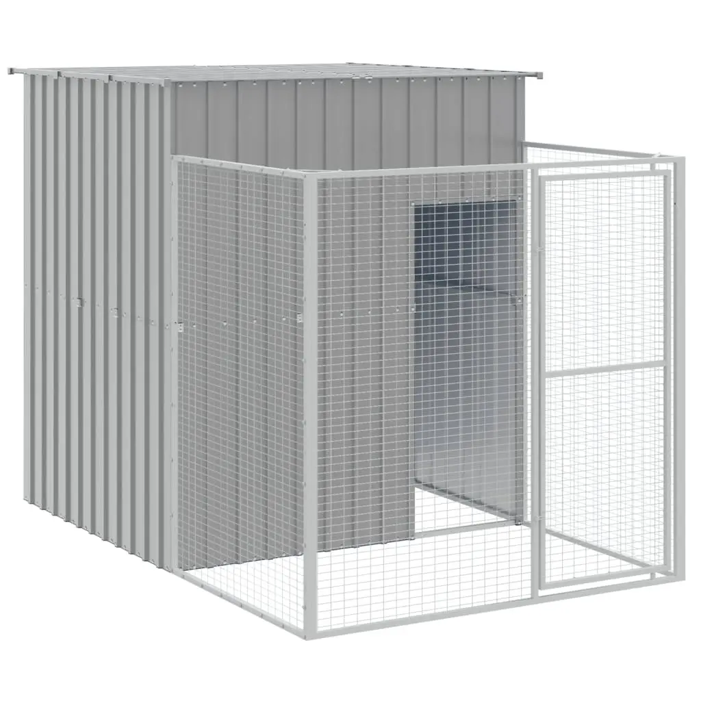 Dog House with Run for Outdoor Use Light Grey Galvanised Steel