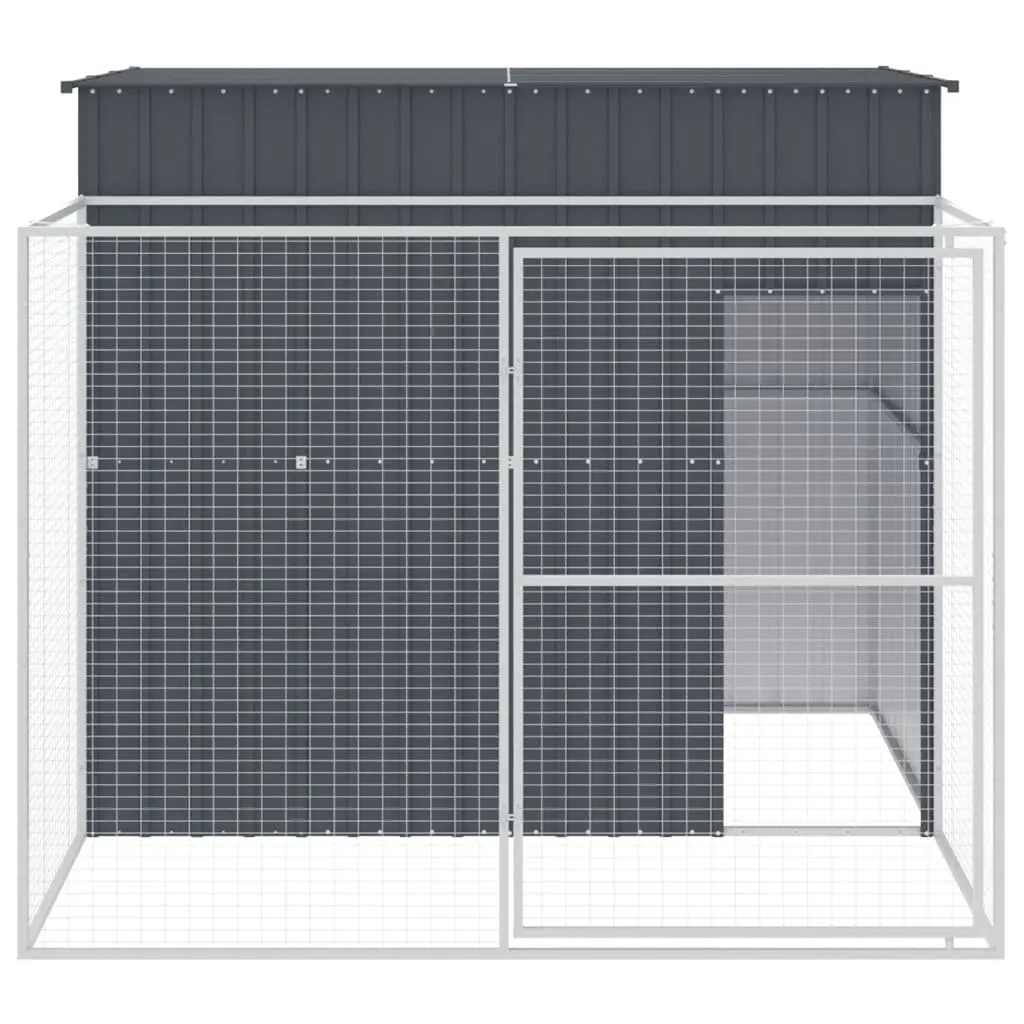 Galvanised Steel Dog Kennel with Run for Outdoor Use Anthracite Size 214 x 253 x 181 cm