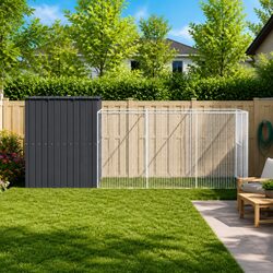 Galvanised Steel Dog House with Run - 214L x 457W x 181H cm