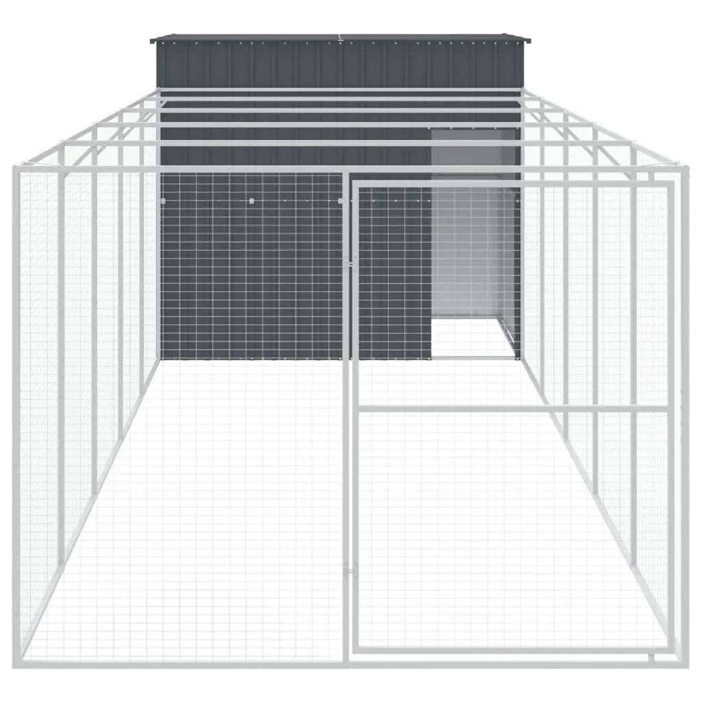 Dog House with Run Anthracite Galvanised Steel Outdoor Pet Enclosure Kennel