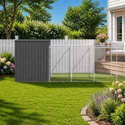 Dog House with Run Anthracite Galvanised Steel Pet Kennel Outdoor Exercise