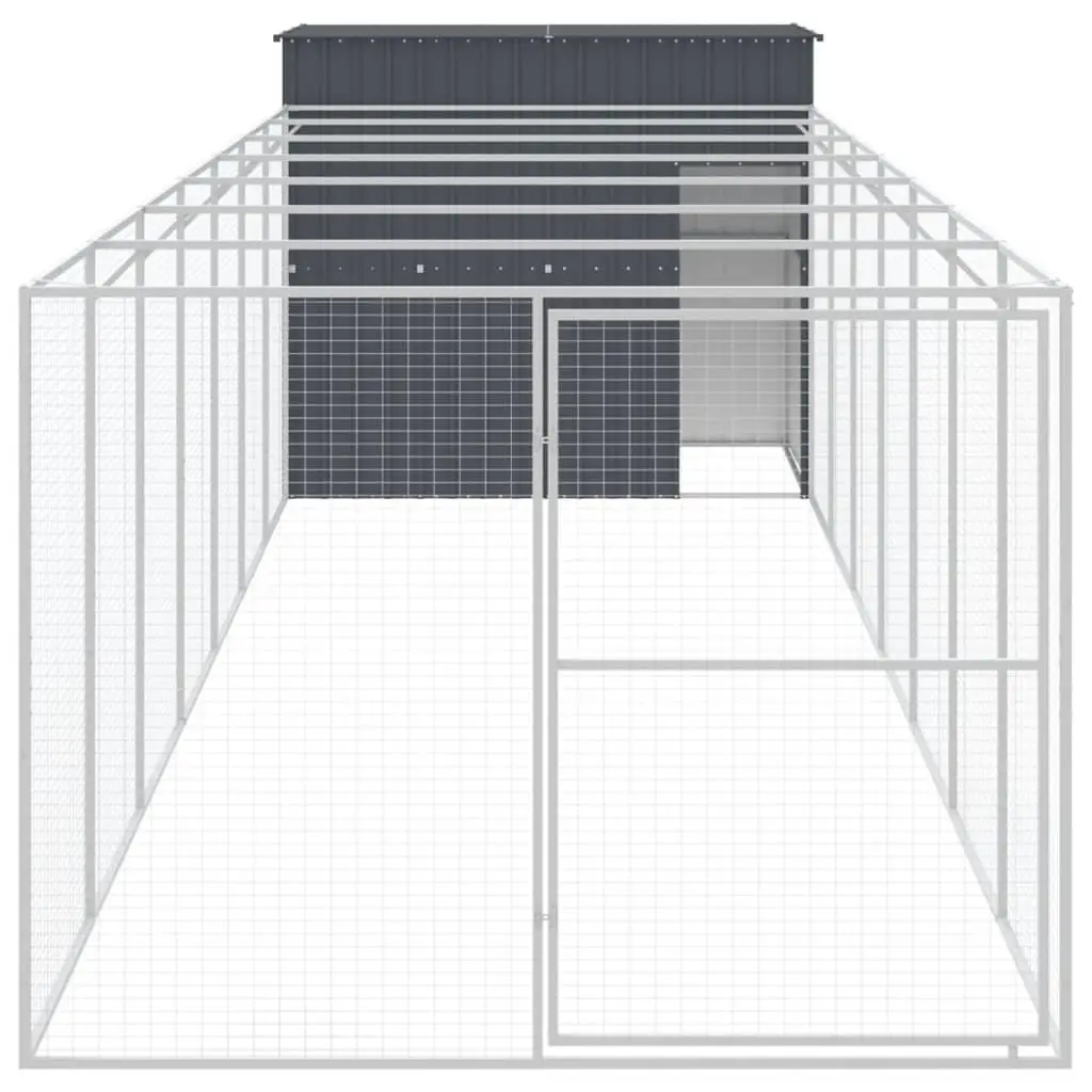 Dog House with Run Outdoor Anthracite Galvanised Steel 214 x 865 x 181 cm