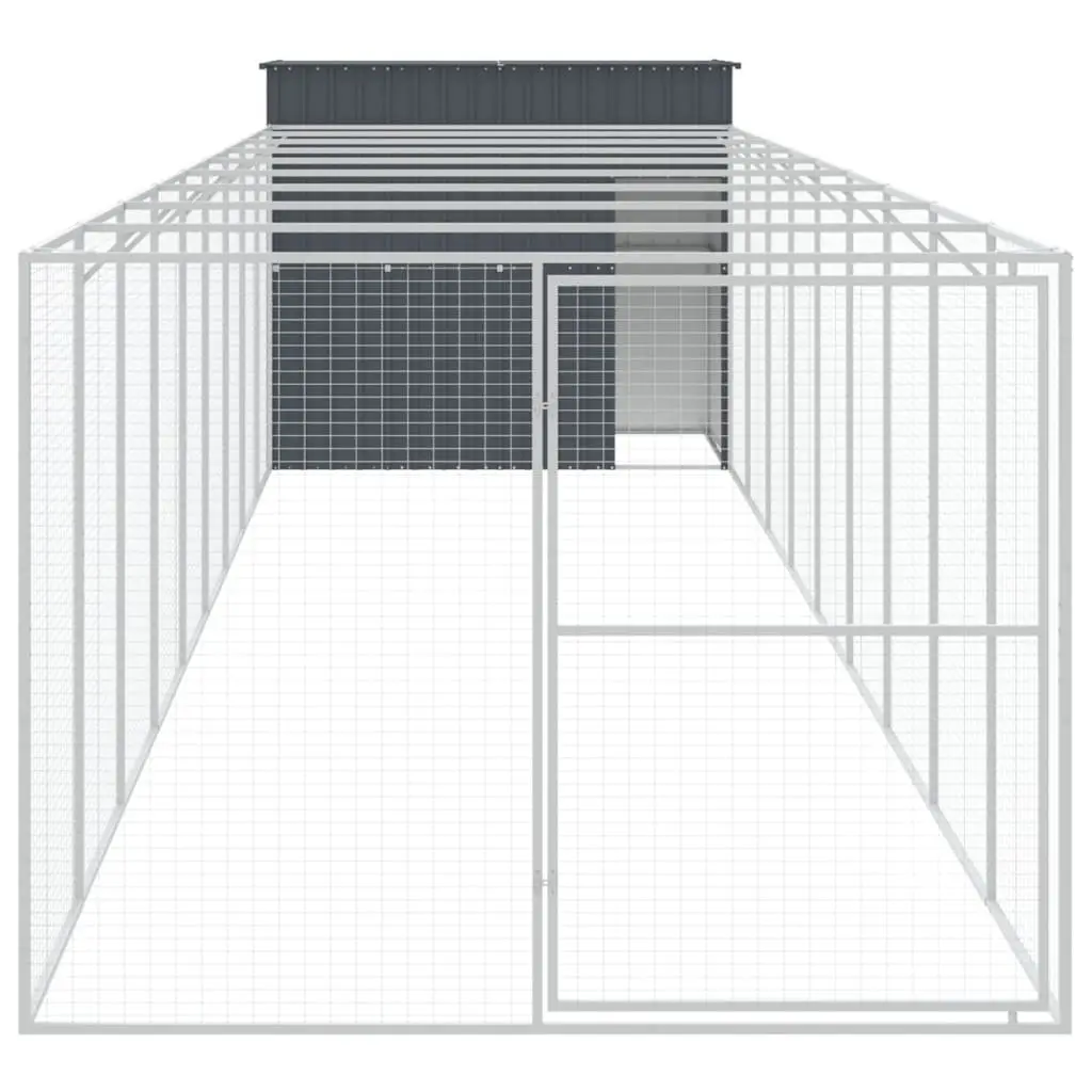Dog House with Run Outdoor Pet Kennel Cage Anthracite Galvanised Steel 214 x 1069 x 181 cm