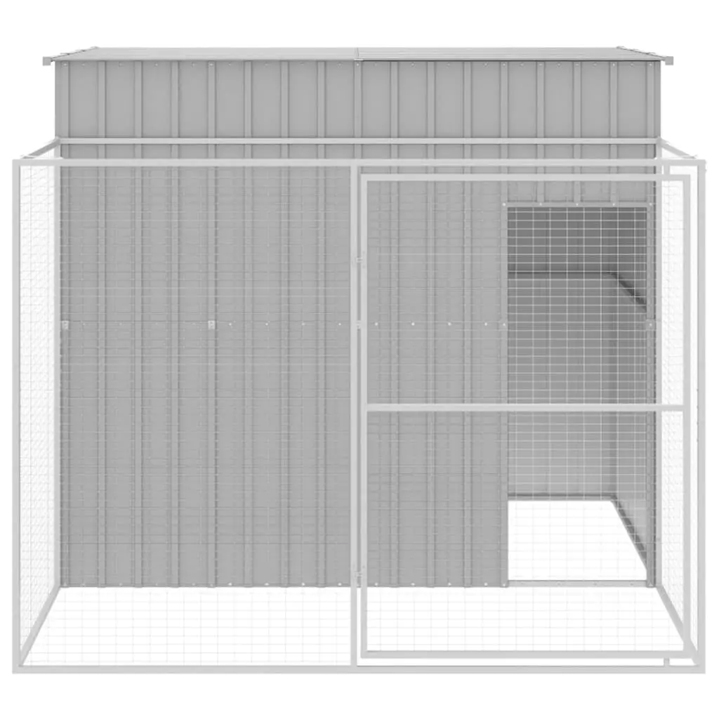 Dog House with Run for Outdoor Use Light Grey Galvanised Steel 214 x 253 x 181 cm