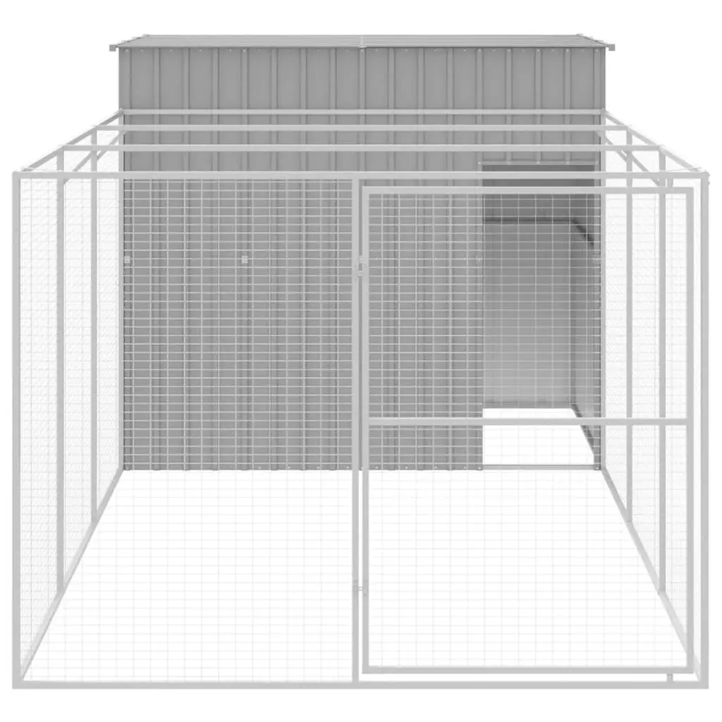 Dog House with Run for Outdoor Use Light Grey Galvanised Steel