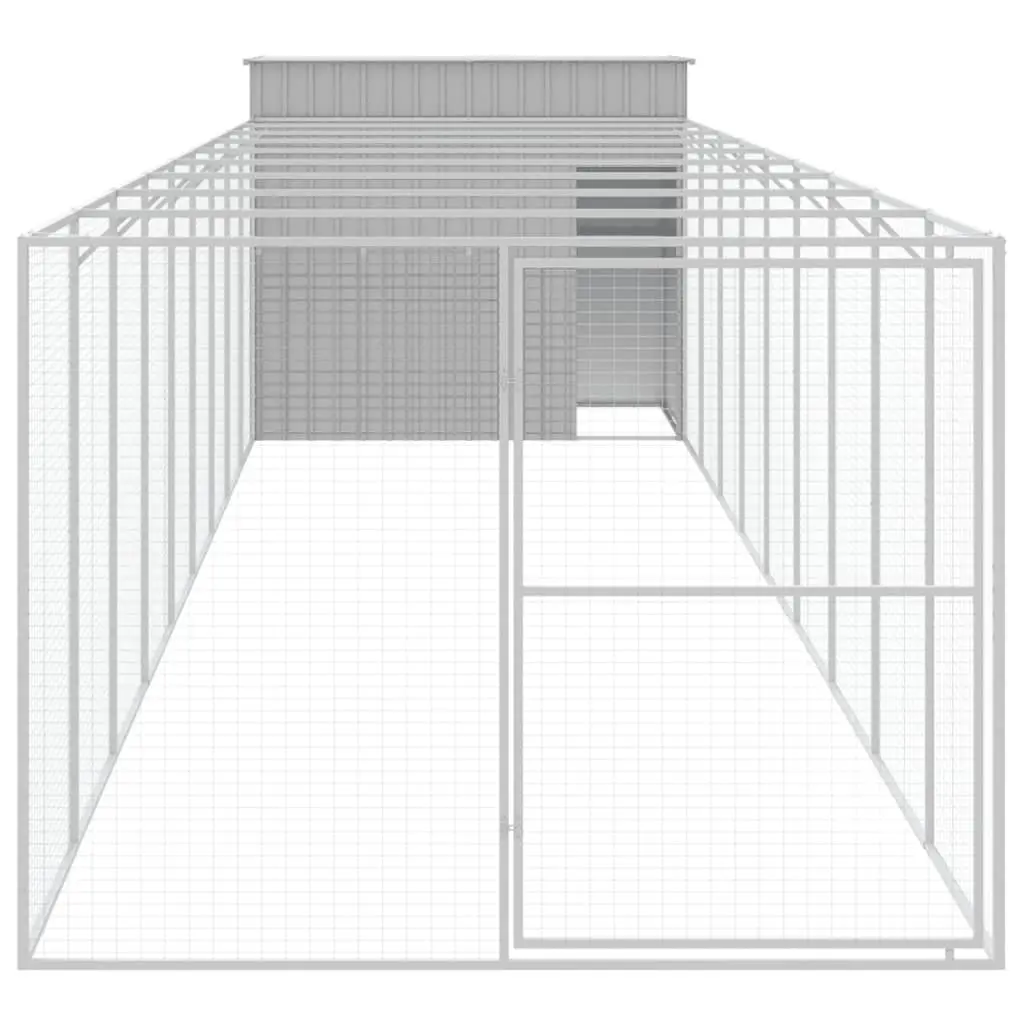 Dog House with Run for Outdoor Use Grey Galvanised Steel 214 x 1069 x 181 cm