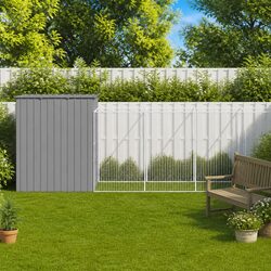 Dog House with Run: 214x127x181 cm Grey Steel Shelter