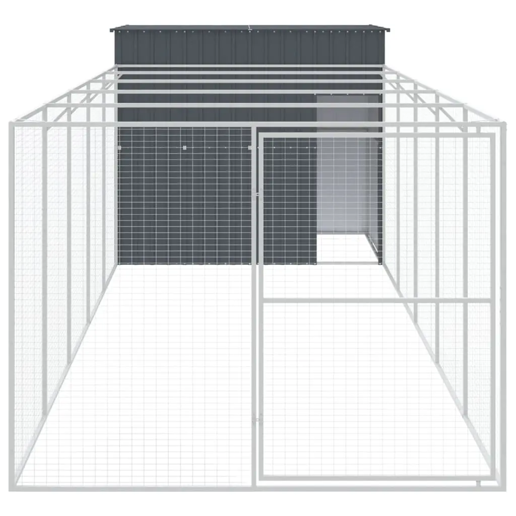 Outdoor Dog Kennel with Run Galvanised Steel Anthracite Spacious Pet House for Play and Exercise 214 x 661 x 181 cm