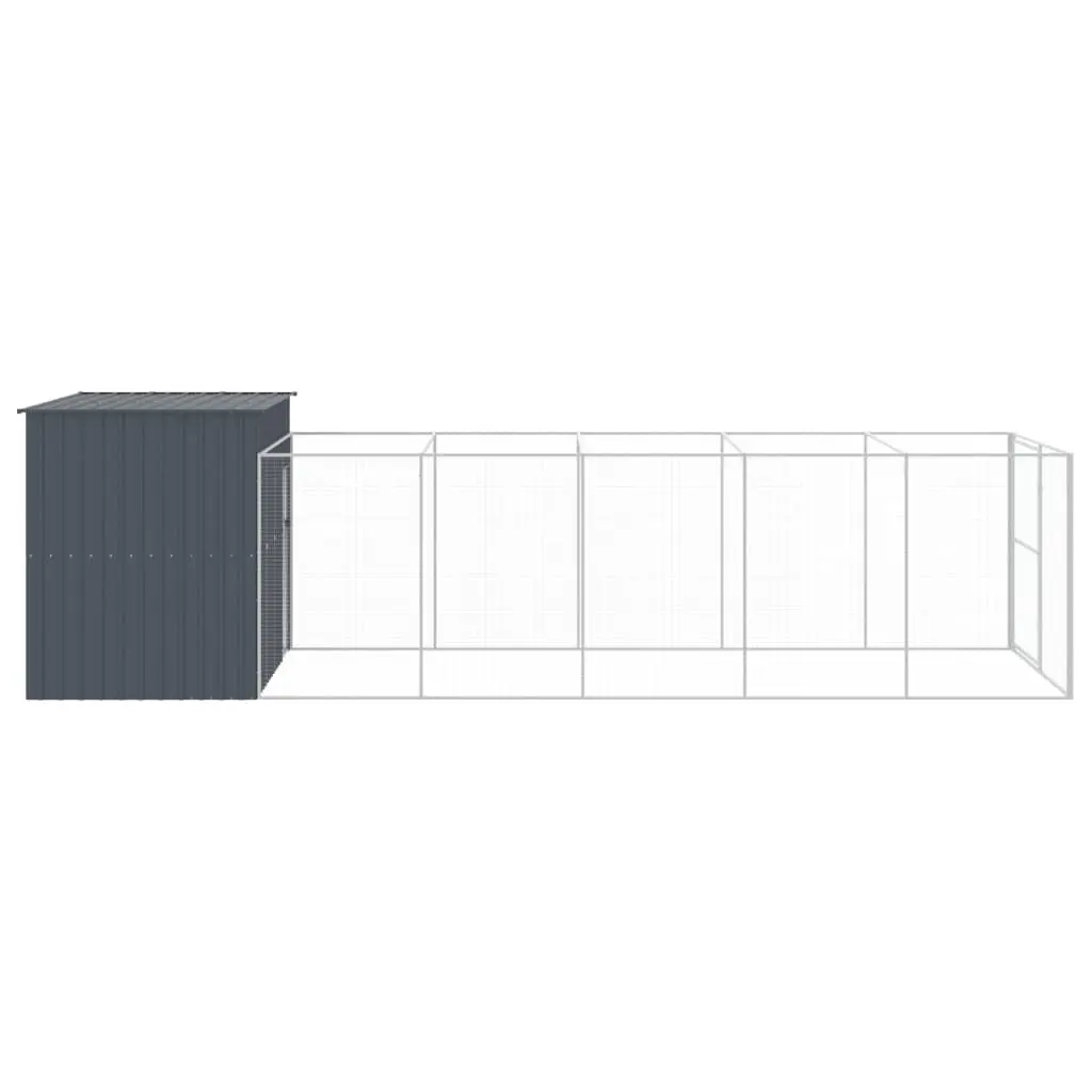 Outdoor Dog Kennel with Run Galvanised Steel Anthracite Spacious Pet House for Play and Exercise 214 x 661 x 181 cm