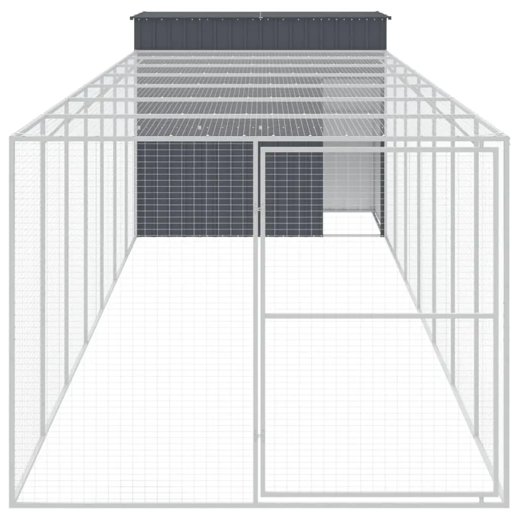 Dog Kennel Outdoor with Run Anthracite Galvanised Steel 214 x 865 x 181 cm