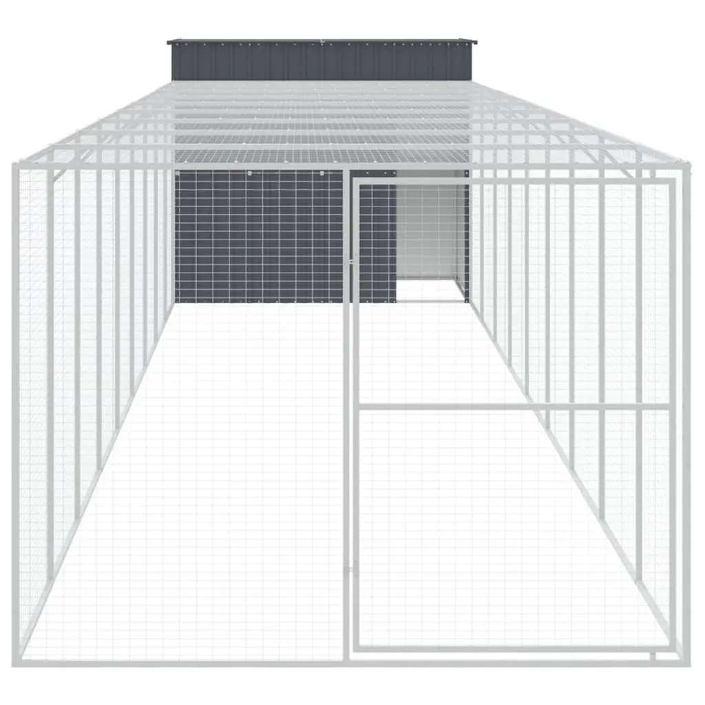 Dog House with Run for Outdoor Use Anthracite Galvanised Steel 214 x 1069 x 181 cm