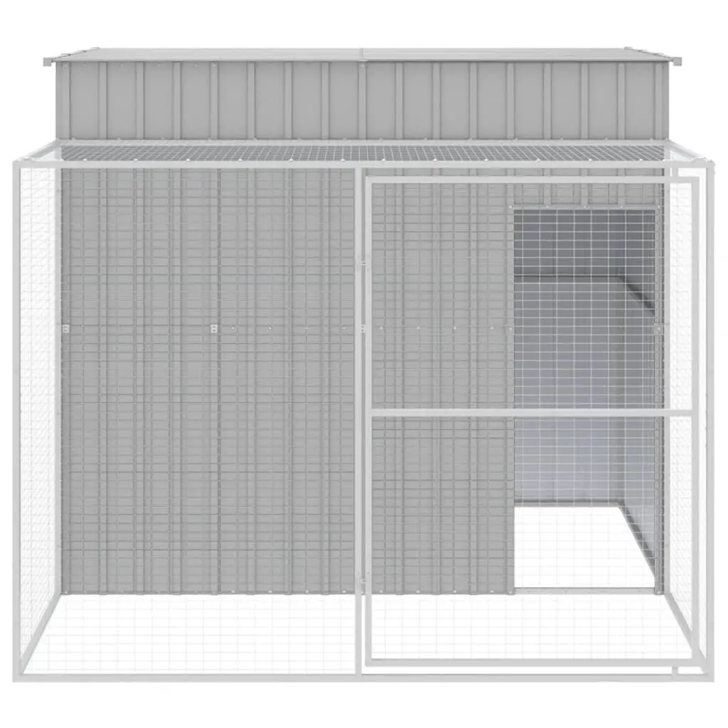 Dog House with Run Outdoor Light Grey Galvanised Steel 214 x 253 x 181 cm