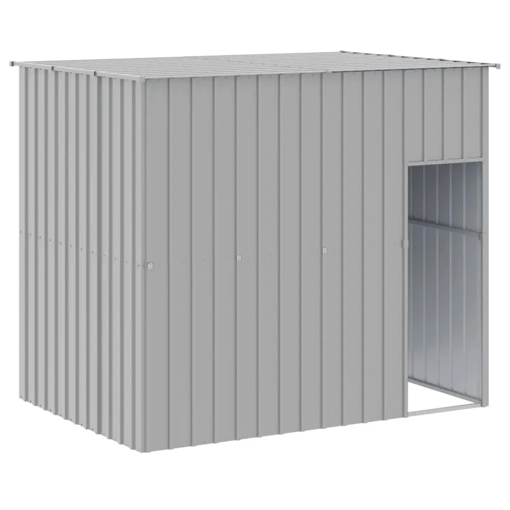 Dog House with Run Outdoor Light Grey Galvanised Steel 214 x 253 x 181 cm