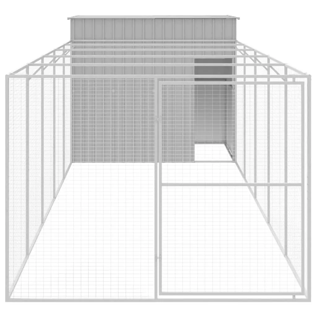 Dog House with Run Outdoor Pet Enclosure Large Galvanised Steel 214 x 661 x 181 cm