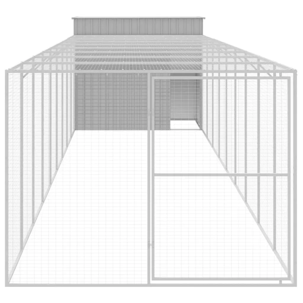 Dog House with Run for Outdoor Use Grey Galvanised Steel 214 x 1069 x 181 cm