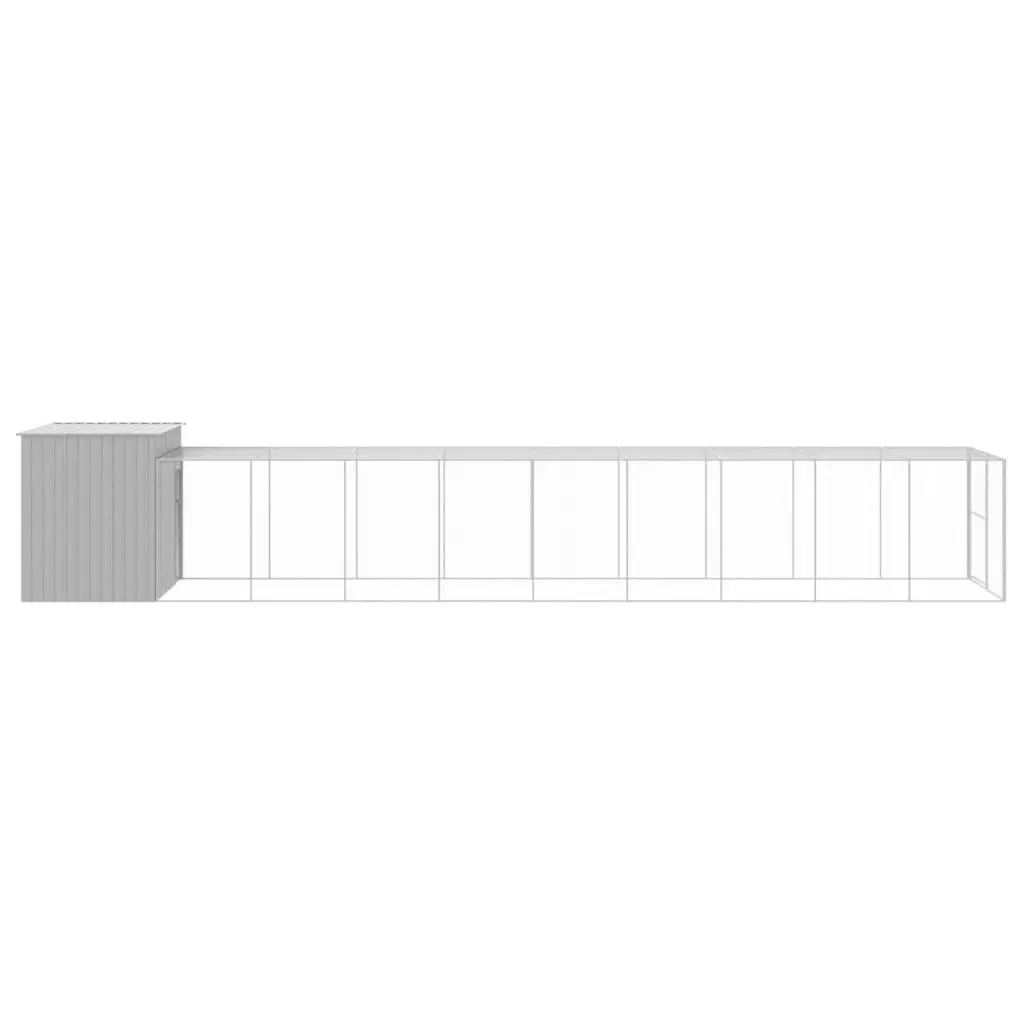 Dog House with Run for Outdoor Use Grey Galvanised Steel 214 x 1069 x 181 cm