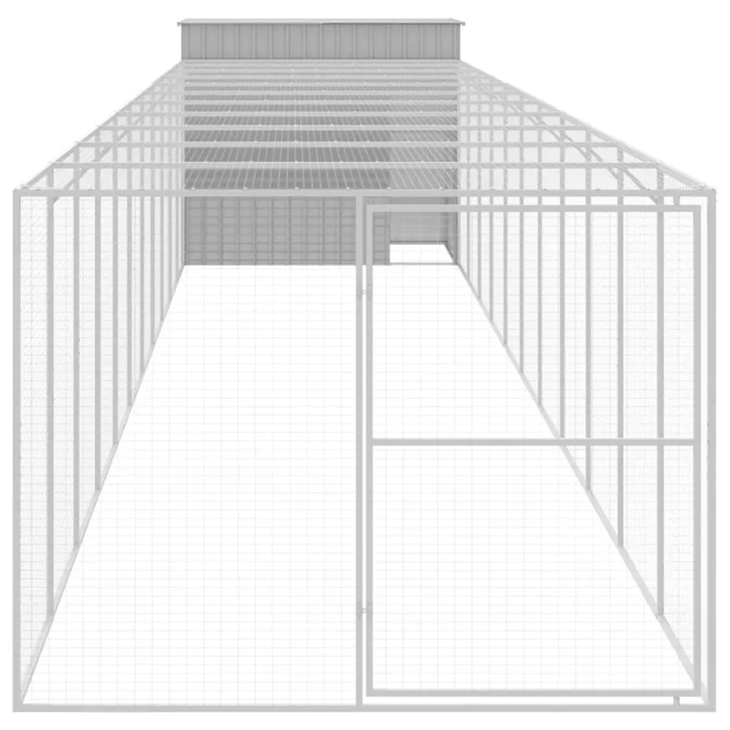 Dog House with Run Outdoor Use Grey Galvanised Steel