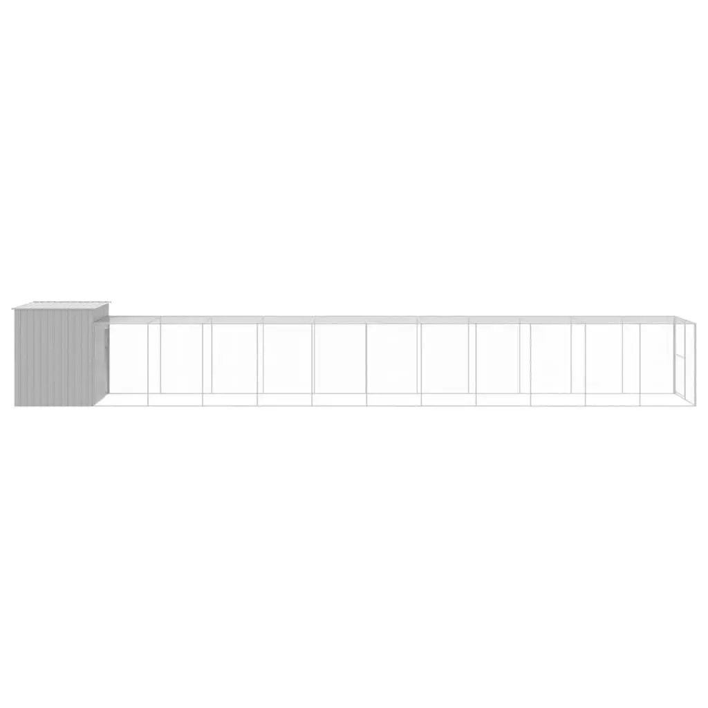 Dog House with Run Outdoor Use Grey Galvanised Steel