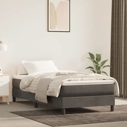 Grey Velvet Box Spring Bed Frame - King Single Size