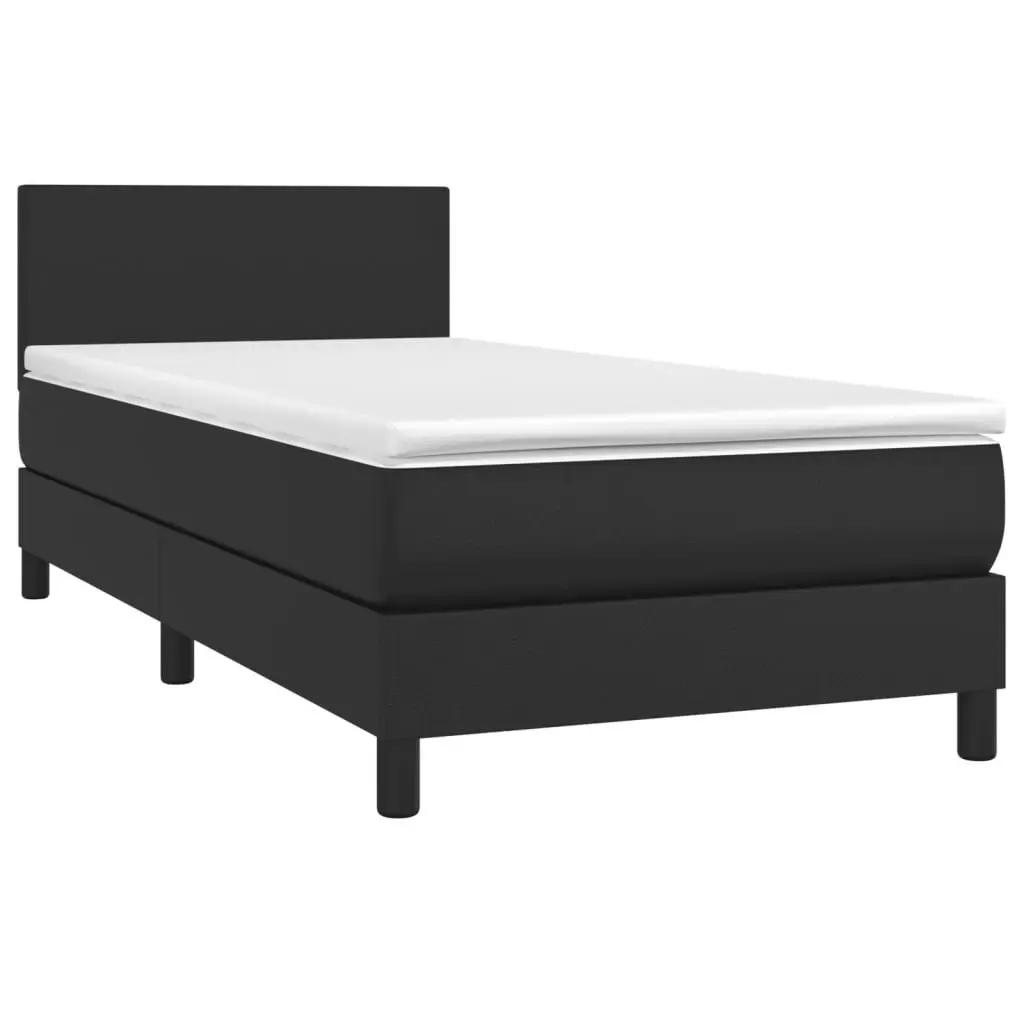 Box Spring Bed with Mattress King Single Size Black Adjustable Headboard Bedroom