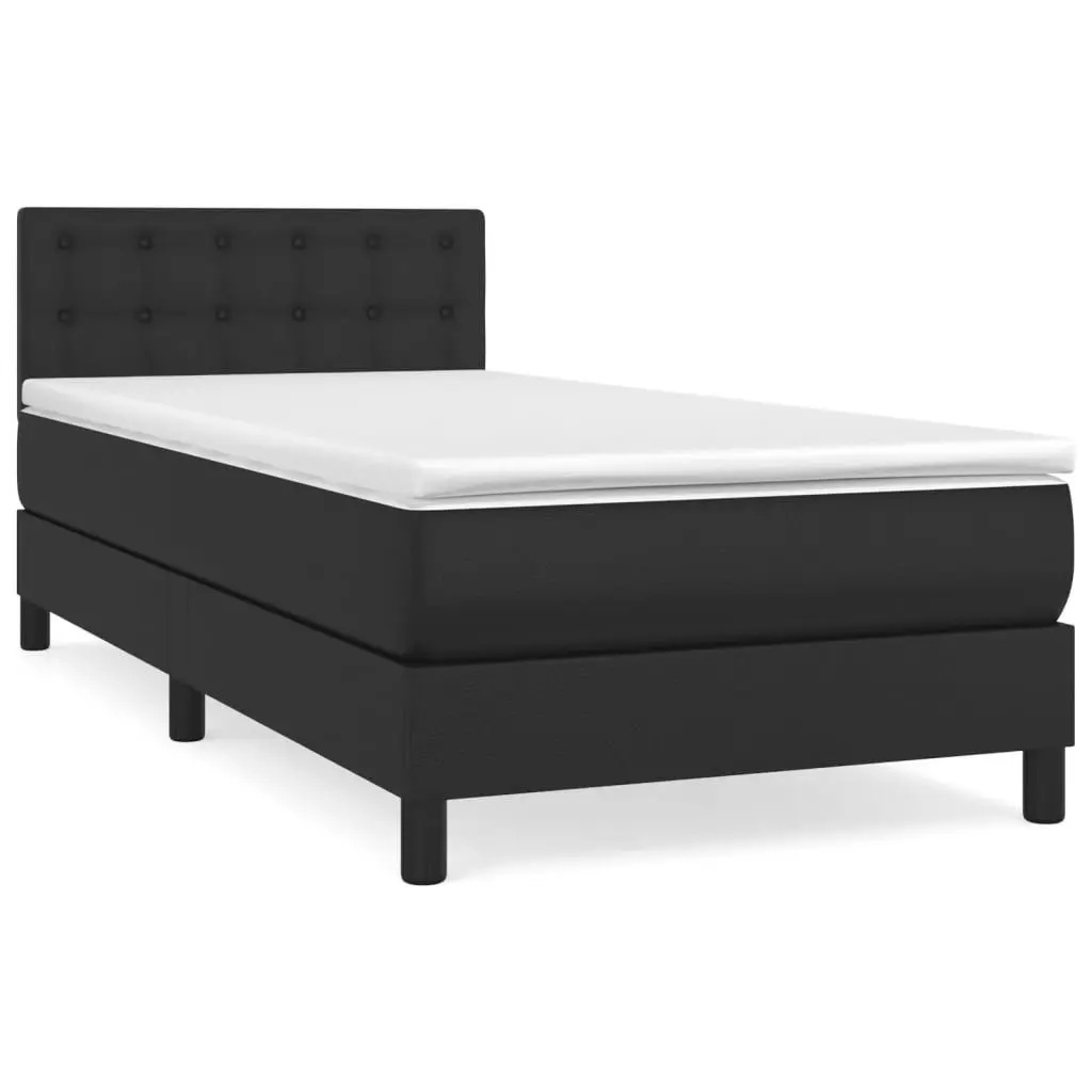 Box Spring Bed with Pocket Spring Mattress Black Faux Leather 100x200 cm