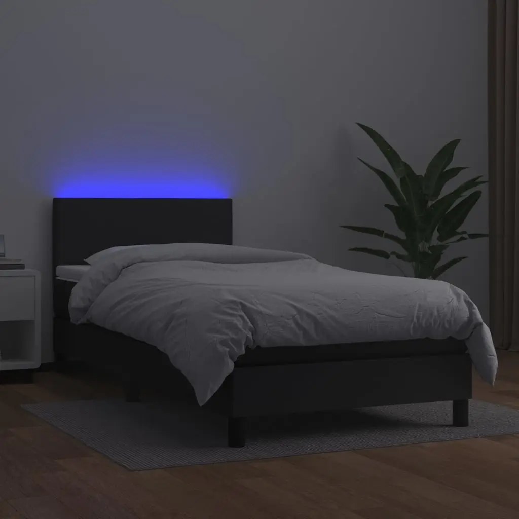 Box Spring Bed with Mattress King Single Size Black Adjustable Headboard