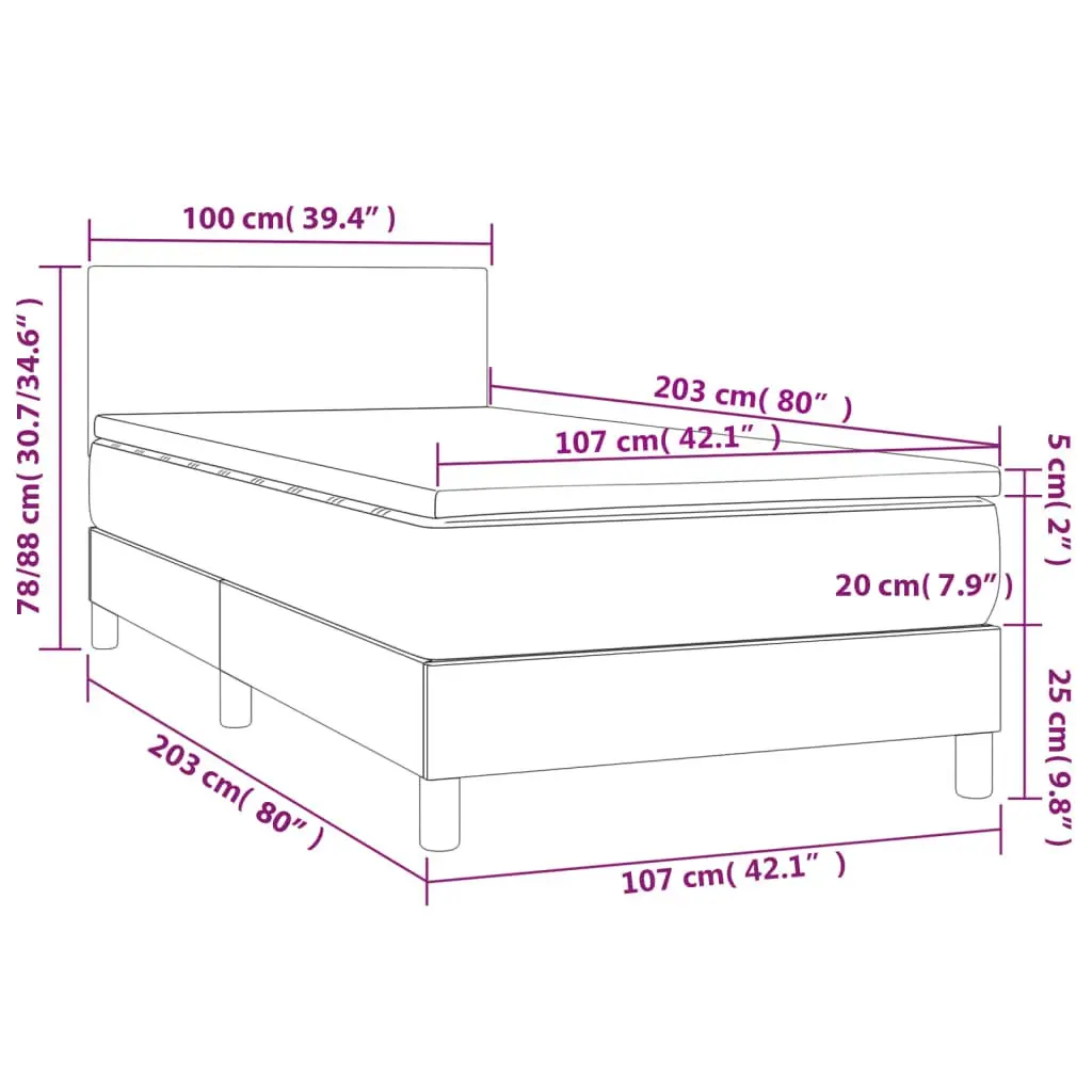 Box Spring Bed with Mattress King Single Size Black Adjustable Headboard